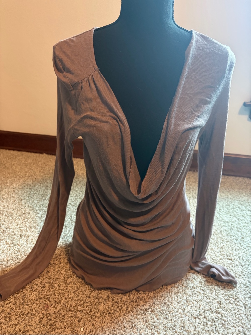 Victoria Secret Draped V-Neck Long Sleeve Top - Taupe